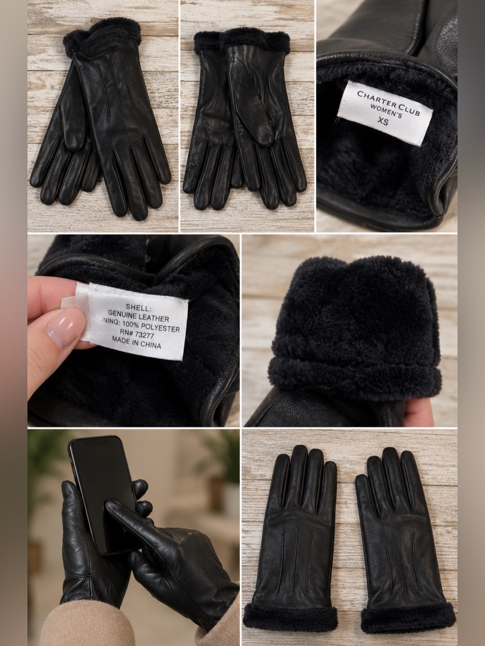 Charter Club Women's Dark Leather Gloves NEW XS